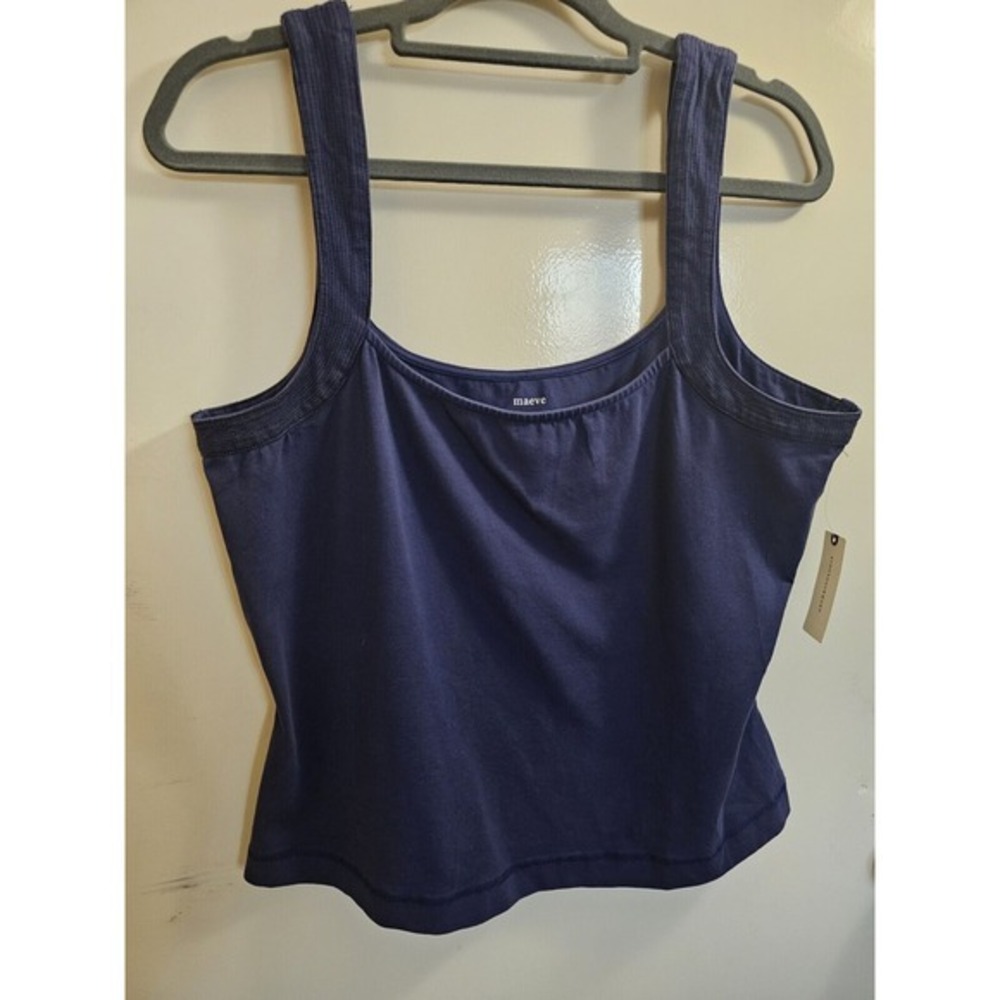NWT Anthropologie Maeve Trapunto Tank Navy Embroidered‎